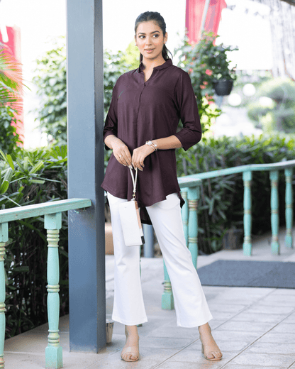 Dark chocolate rayon flare top [ 100% Rayon, Liva Certified ]