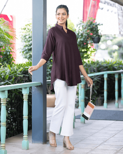 Dark chocolate rayon flare top [ 100% Rayon, Liva Certified ]