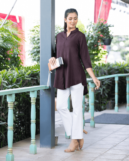 Dark chocolate rayon flare top [ 100% Rayon, Liva Certified ]