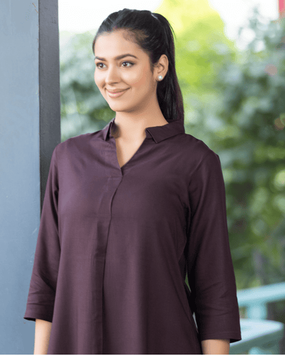 Dark chocolate rayon flare top [ 100% Rayon, Liva Certified ]