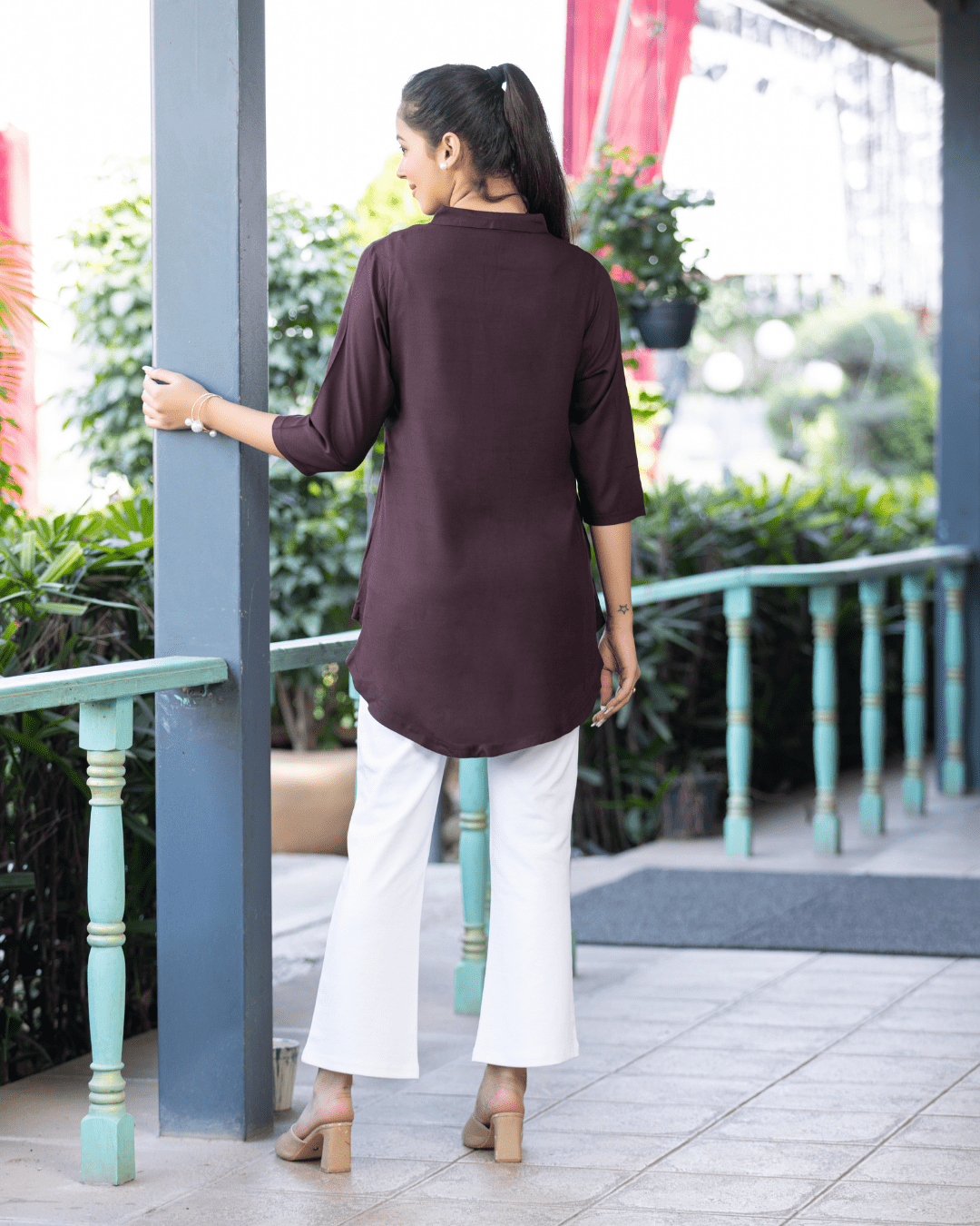 Dark chocolate rayon flare top [ 100% Rayon, Liva Certified ]