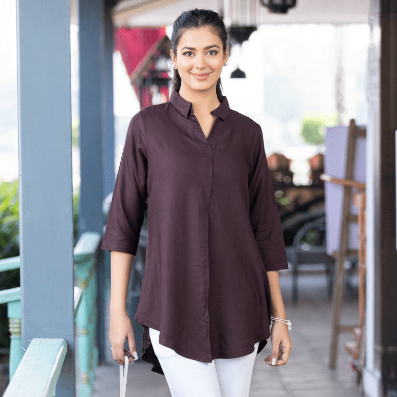 Dark chocolate rayon flare top [ 100% Rayon, Liva Certified ]