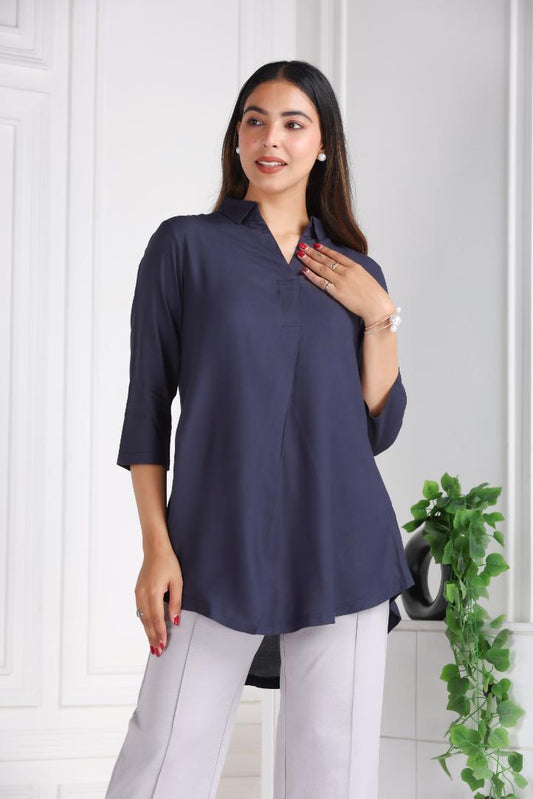 Dark grey rayon flare top [ Premium 100% Rayon, Liva Certified ]
