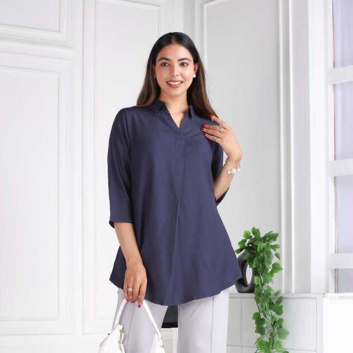 Dark grey rayon flare top [ Premium 100% Rayon, Liva Certified ]