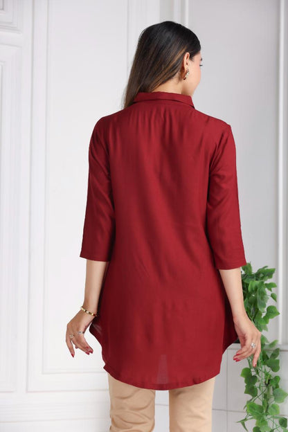 Dark maroon rayon flare top [ Premium 100% Rayon, Liva Certified ]