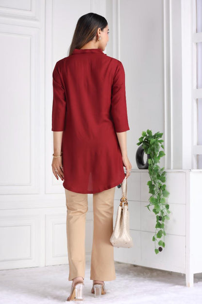 Dark maroon rayon flare top [ Premium 100% Rayon, Liva Certified ]
