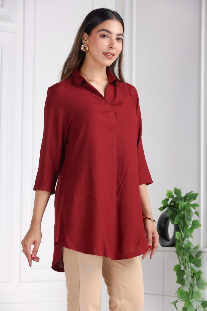 Dark maroon rayon flare top [ Premium 100% Rayon, Liva Certified ]