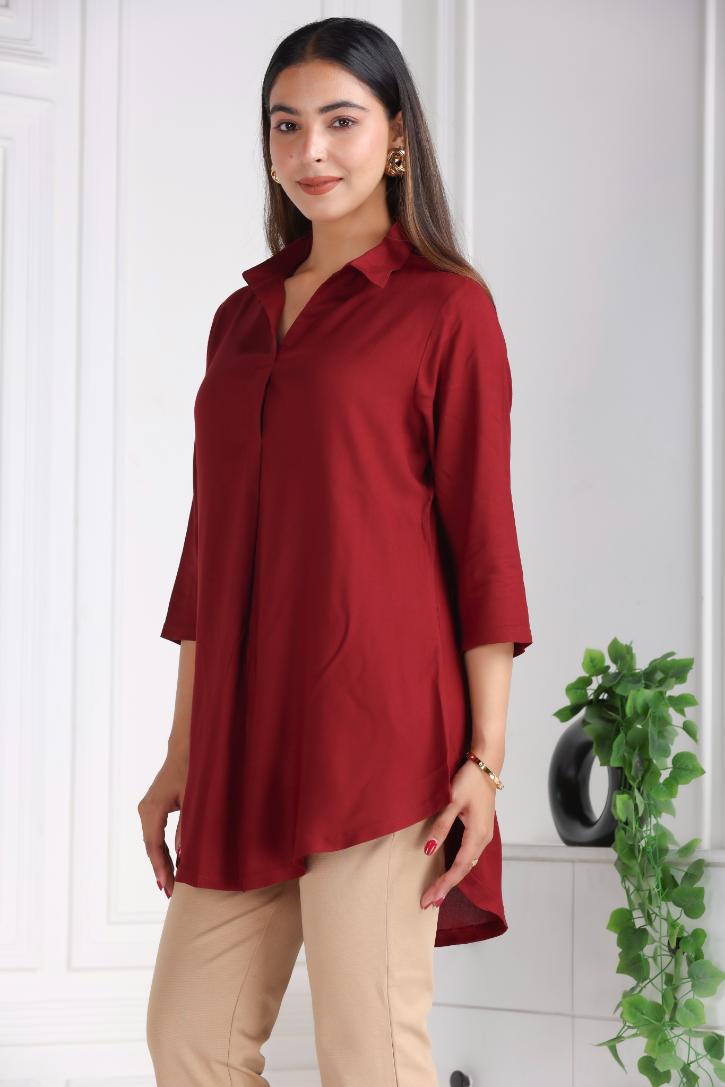 Dark maroon rayon flare top [ Premium 100% Rayon, Liva Certified ]