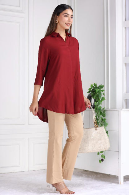 Dark maroon rayon flare top [ Premium 100% Rayon, Liva Certified ]