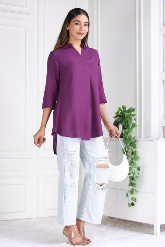 Dark purple rayon flare top [ Premium 100% Rayon, Liva Certified ]