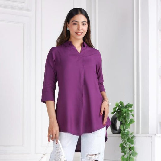 Dark purple rayon flare top [ Premium 100% Rayon, Liva Certified ]