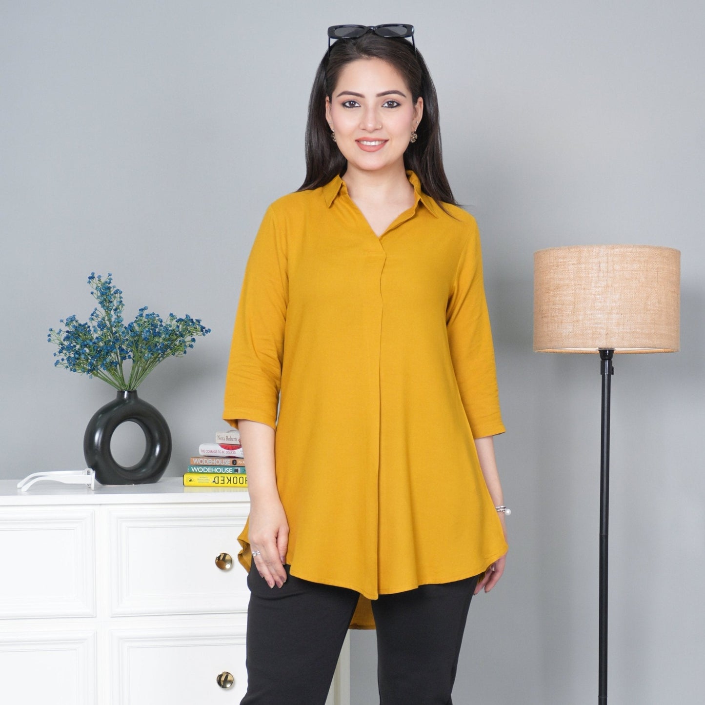 Honey mustard rayon flare top [ 100% Rayon, Liva Certified ]