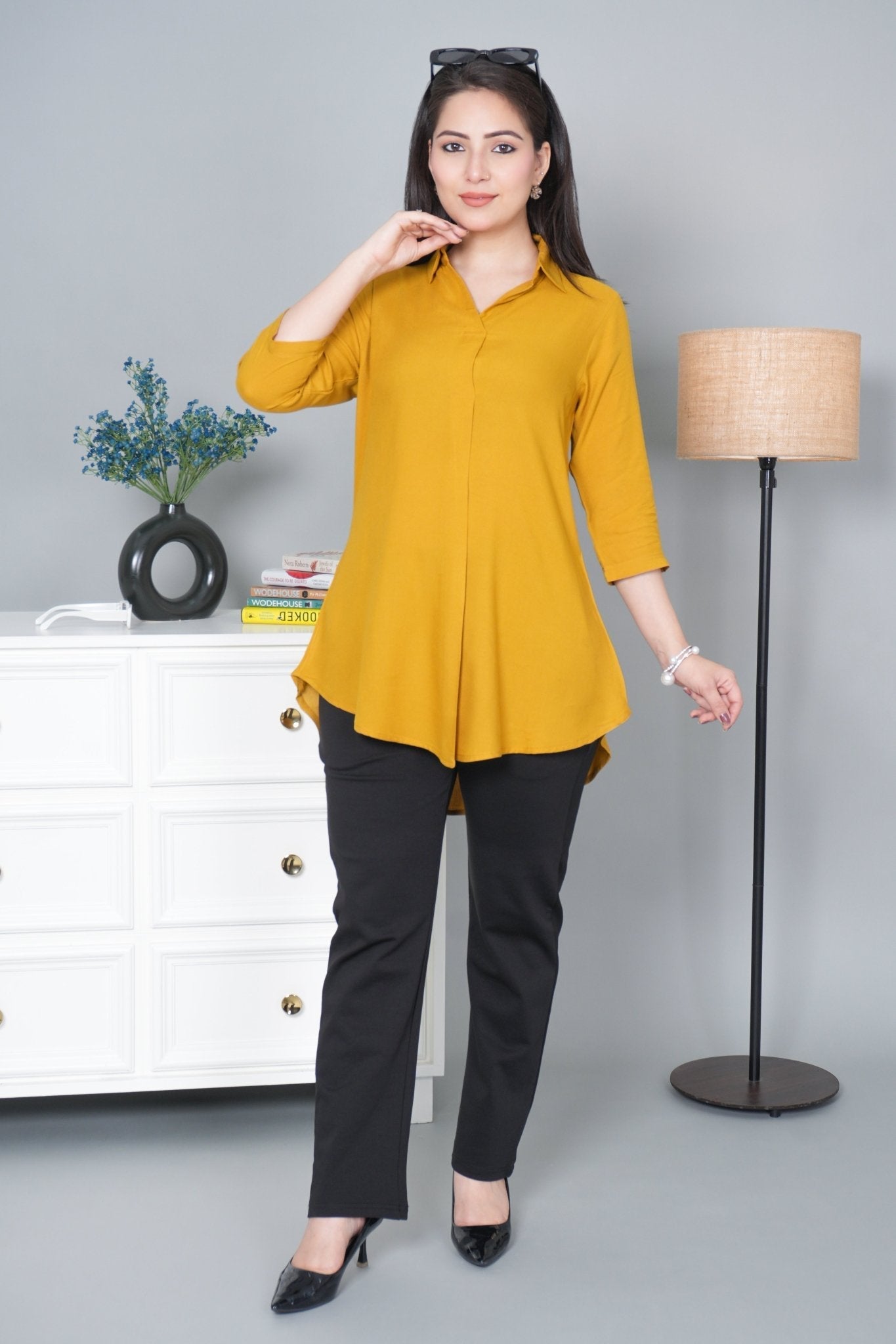 Honey mustard rayon flare top [ 100% Rayon, Liva Certified ]