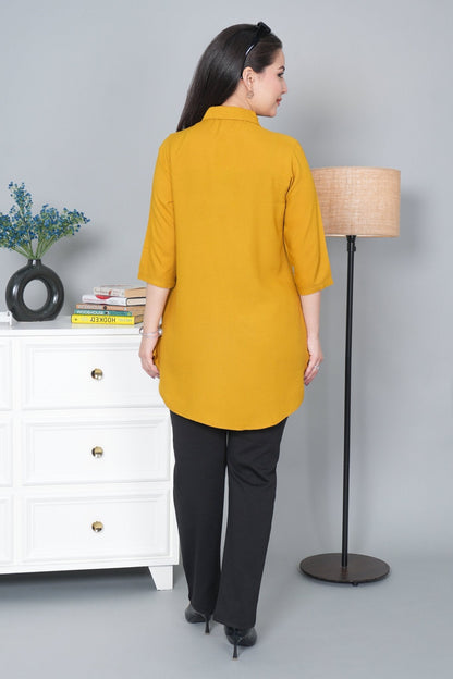 Honey mustard rayon flare top [ 100% Rayon, Liva Certified ]