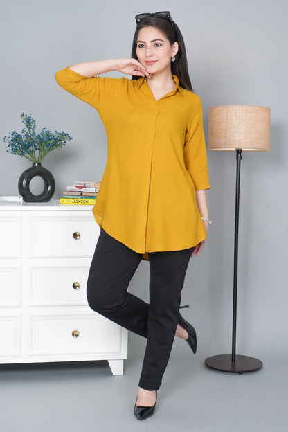 Honey mustard rayon flare top [ 100% Rayon, Liva Certified ]