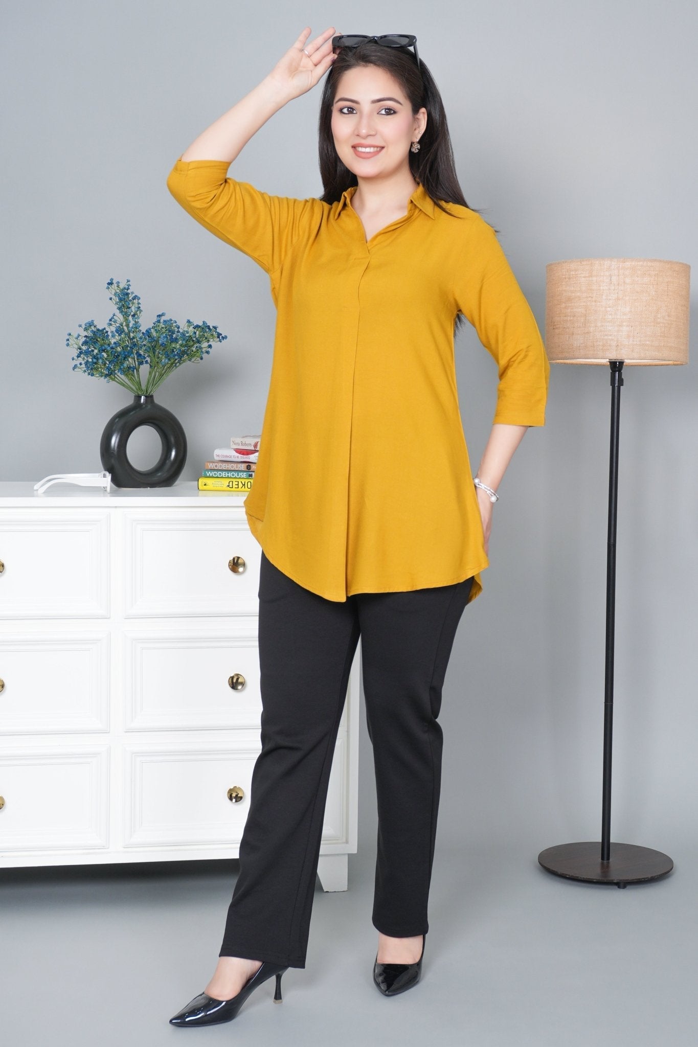 Honey mustard rayon flare top [ 100% Rayon, Liva Certified ]