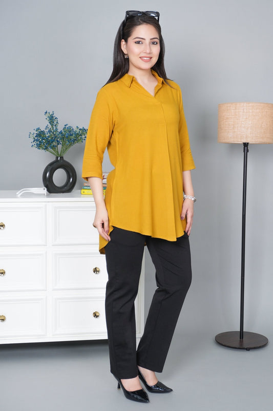 Honey mustard rayon flare top [ 100% Rayon, Liva Certified ]