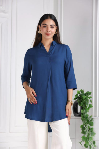 Indigo blue rayon flare top [ Premium 100% Rayon, Liva Certified ]