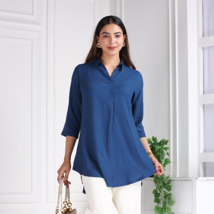 Indigo blue rayon flare top [ Premium 100% Rayon, Liva Certified ]