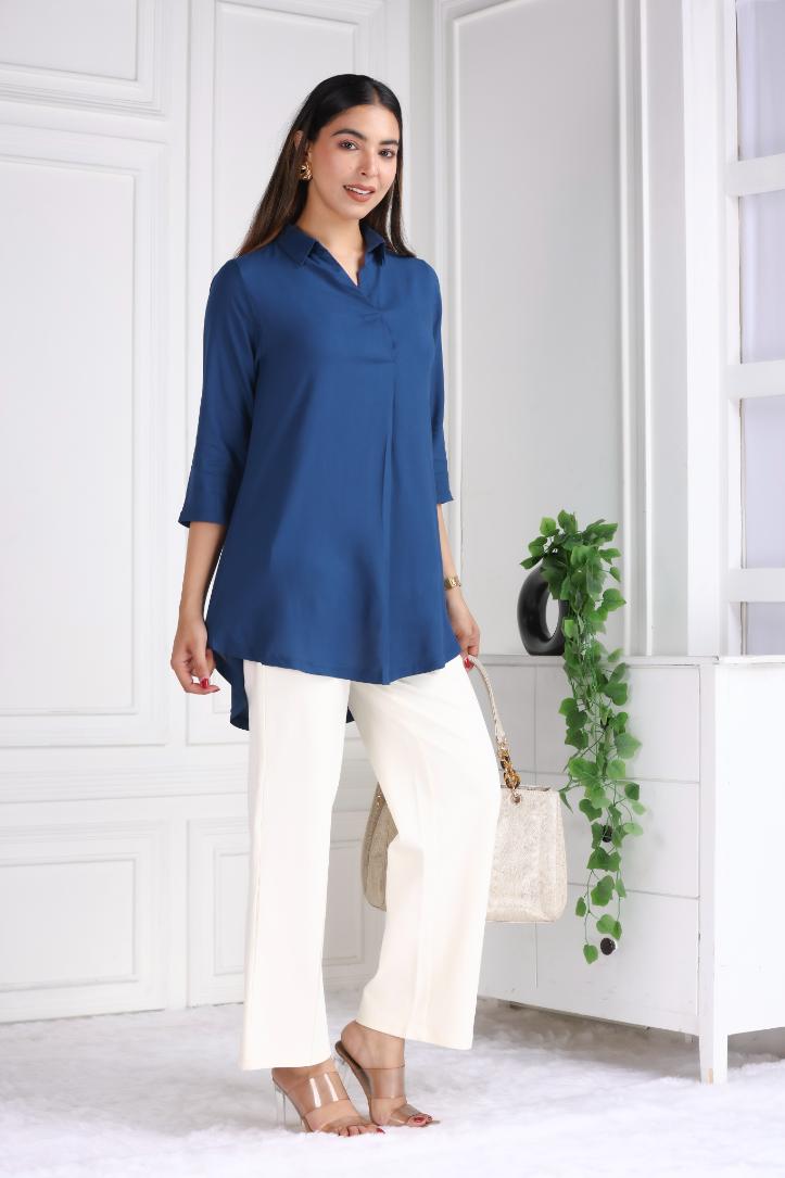 Indigo blue rayon flare top [ Premium 100% Rayon, Liva Certified ]
