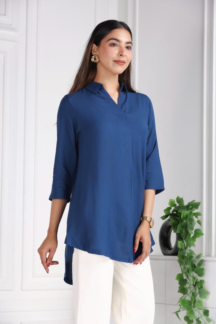 Indigo blue rayon flare top [ Premium 100% Rayon, Liva Certified ]
