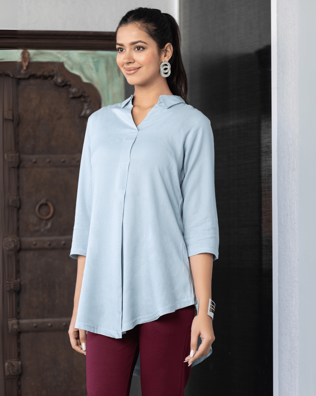 Light grey rayon flare top [ Premium 100% Rayon, Liva Certified ]