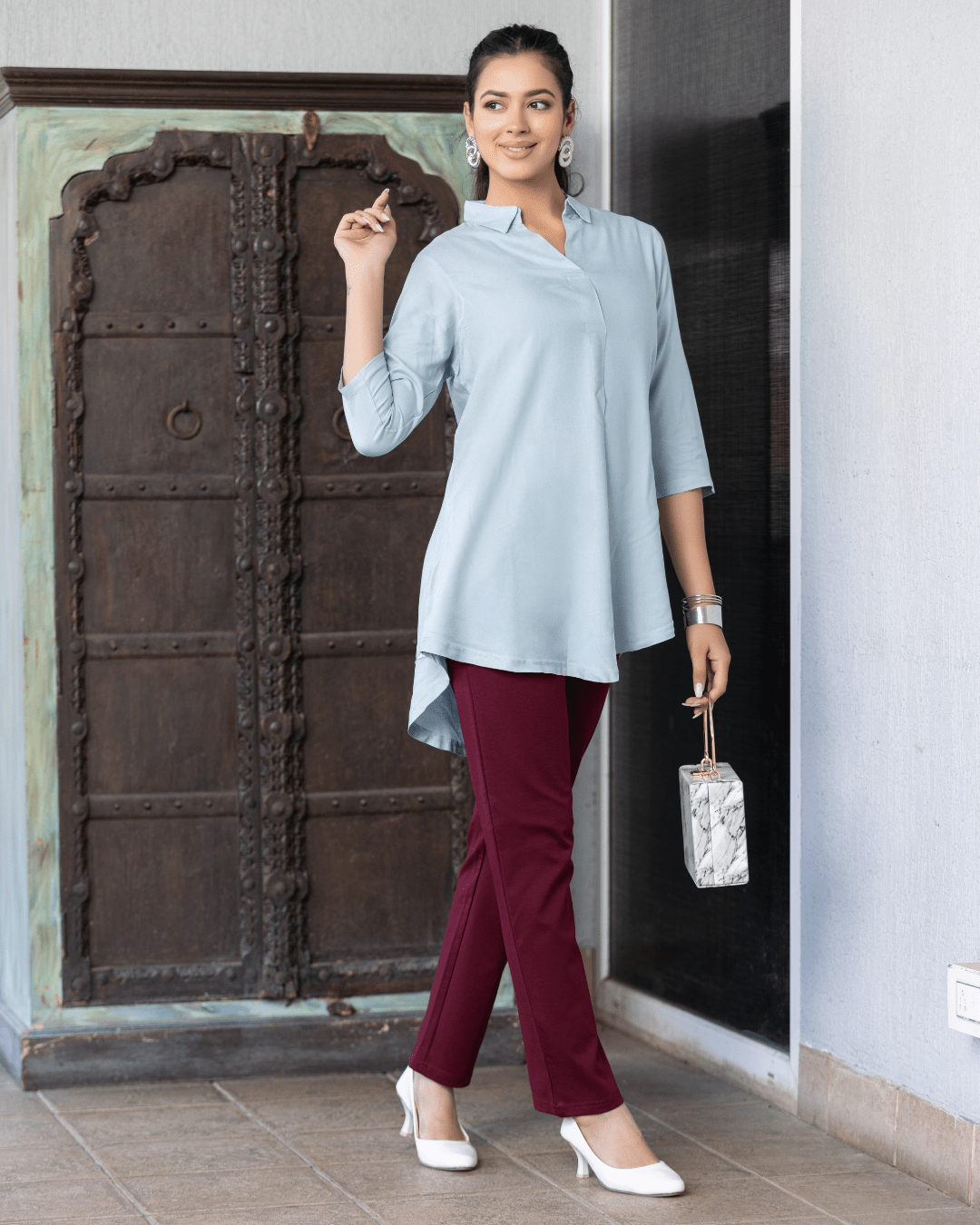 Light grey rayon flare top [ Premium 100% Rayon, Liva Certified ]