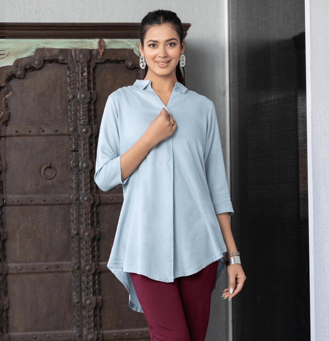 Light grey rayon flare top [ Premium 100% Rayon, Liva Certified ]