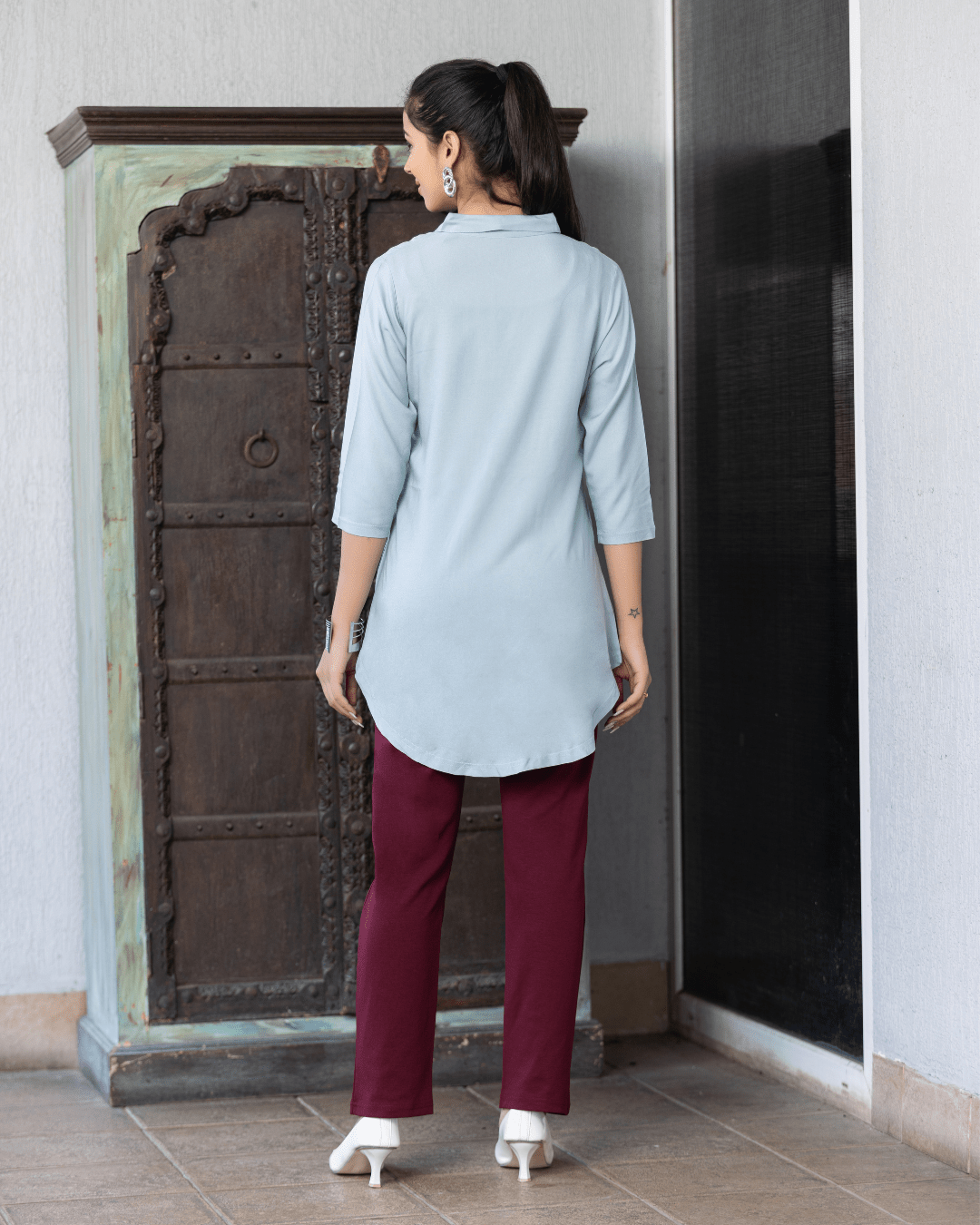 Light grey rayon flare top [ Premium 100% Rayon, Liva Certified ]