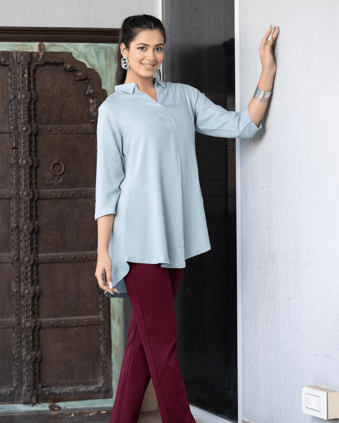 Light grey rayon flare top [ Premium 100% Rayon, Liva Certified ]