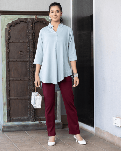 Light grey rayon flare top [ Premium 100% Rayon, Liva Certified ]