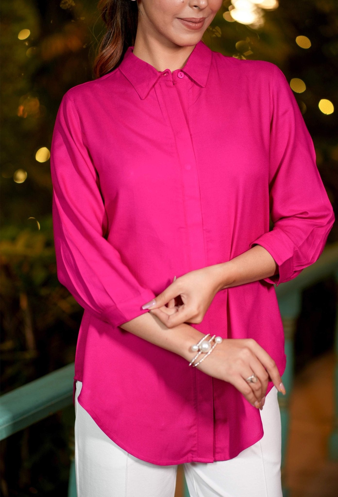 Magenta long hemline shirt [ 100% Rayon, Liva Certified ]
