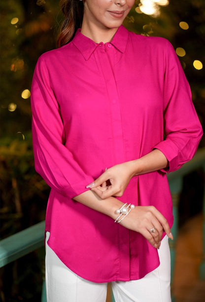 Magenta long hemline shirt [ 100% Rayon, Liva Certified ]