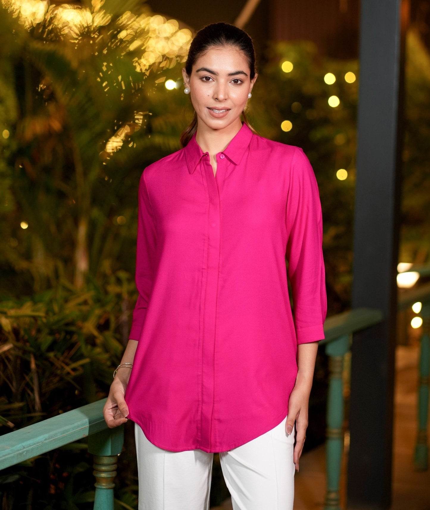 Magenta long hemline shirt [ 100% Rayon, Liva Certified ]