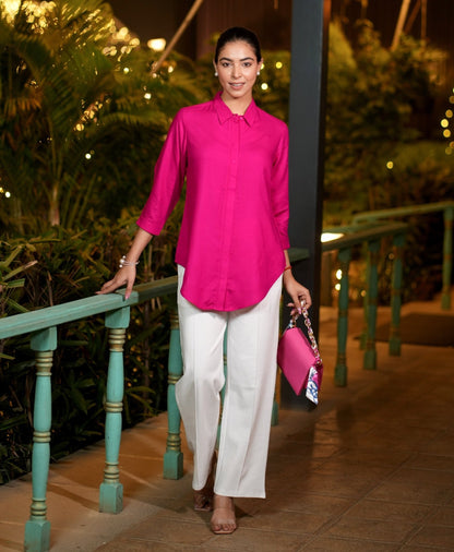 Magenta long hemline shirt [ 100% Rayon, Liva Certified ]