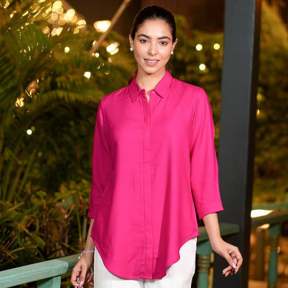 Magenta long hemline shirt [ 100% Rayon, Liva Certified ]