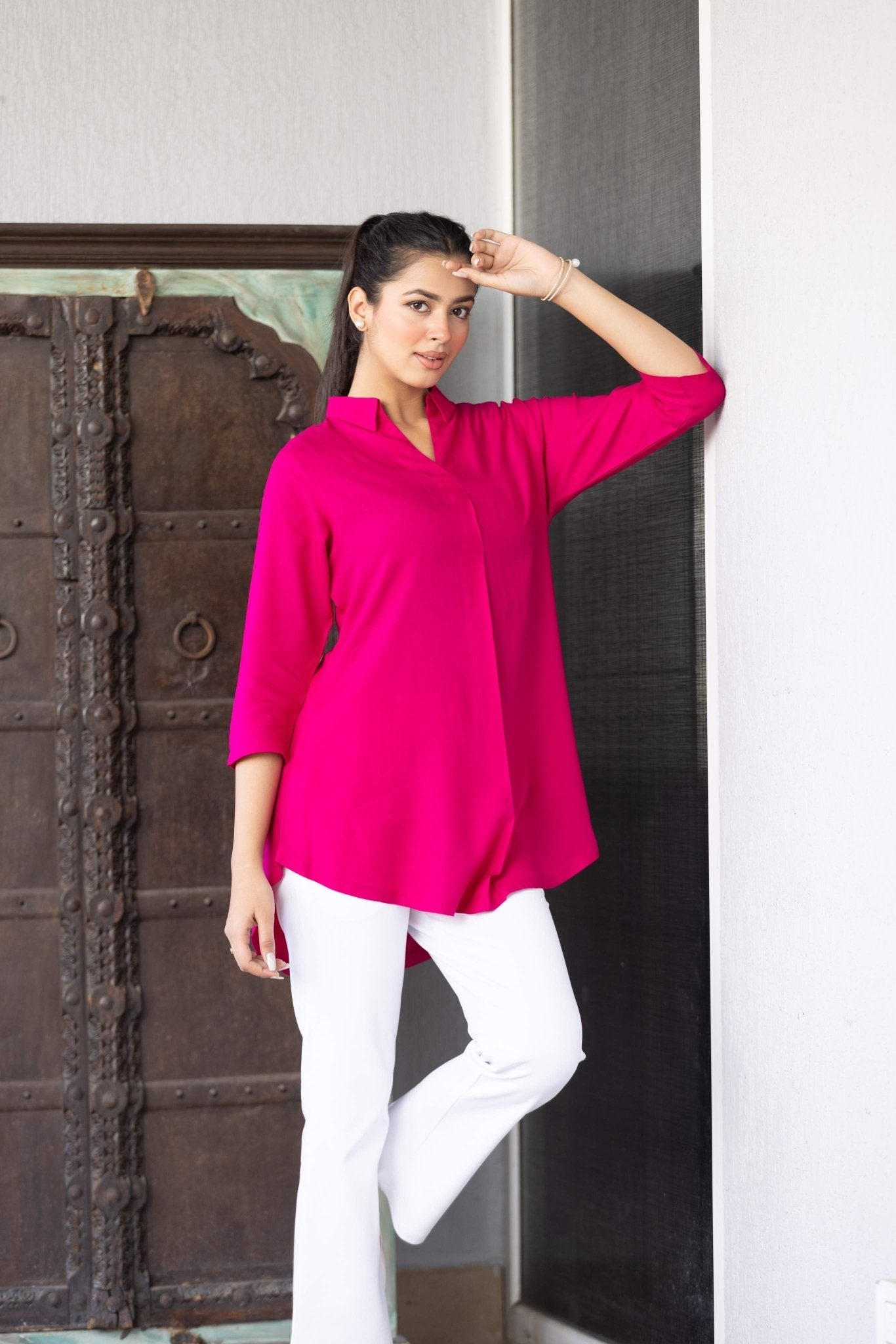 Magenta rayon flare top [ 100% Rayon, Liva Certified ]