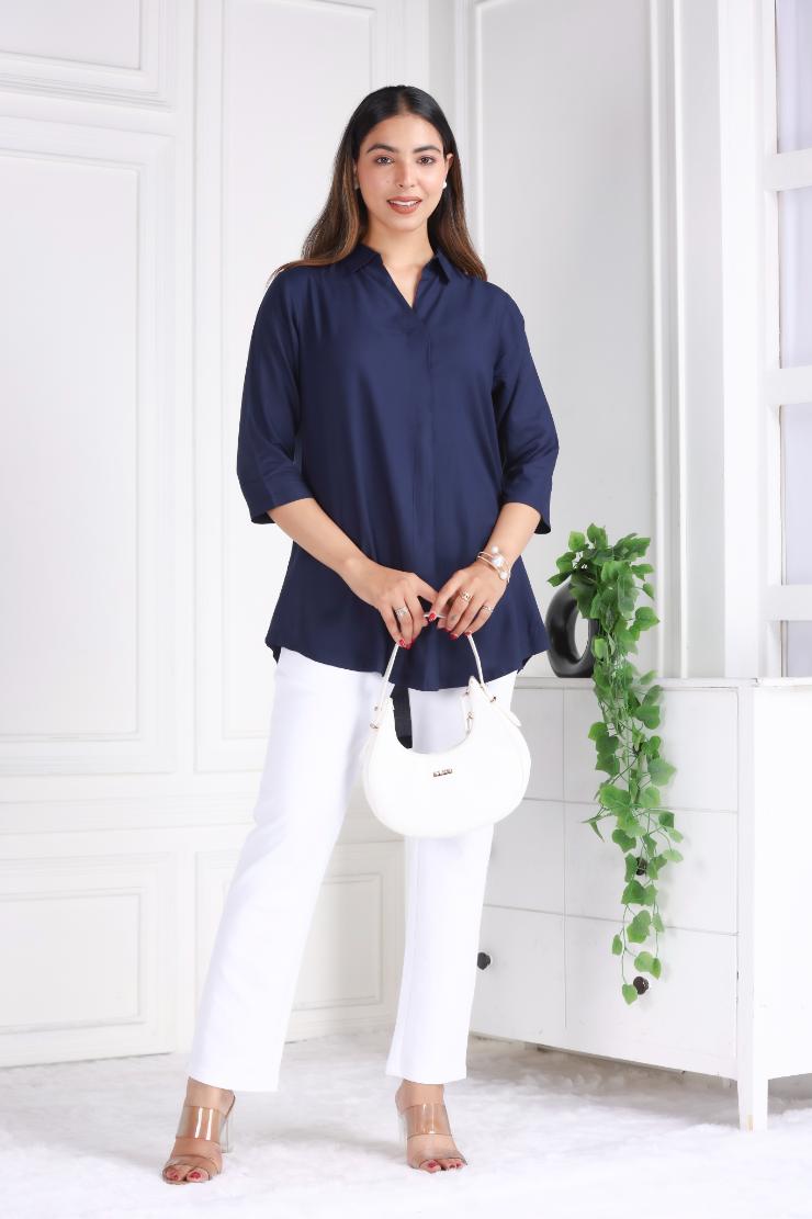 Navy rayon flare top [ Premium 100% Rayon, Liva Certified ]