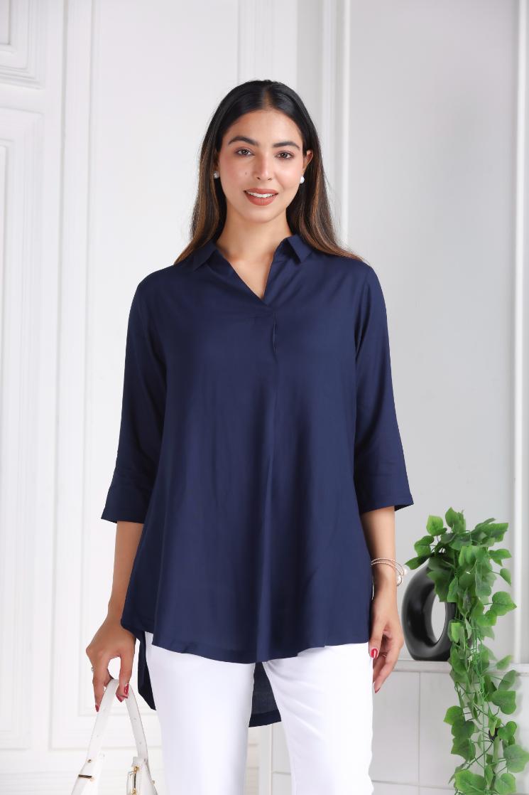 Navy rayon flare top [ Premium 100% Rayon, Liva Certified ]