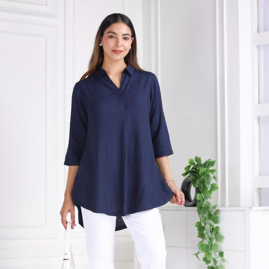 Navy rayon flare top [ Premium 100% Rayon, Liva Certified ]