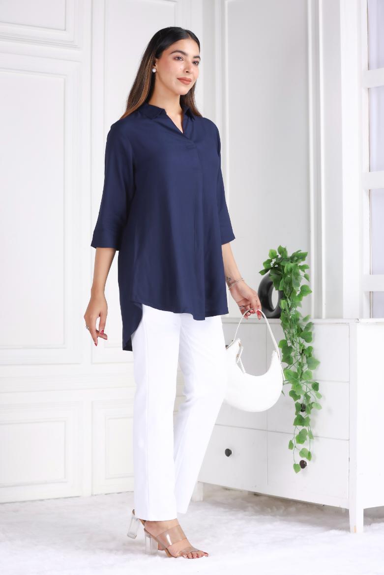 Navy rayon flare top [ Premium 100% Rayon, Liva Certified ]