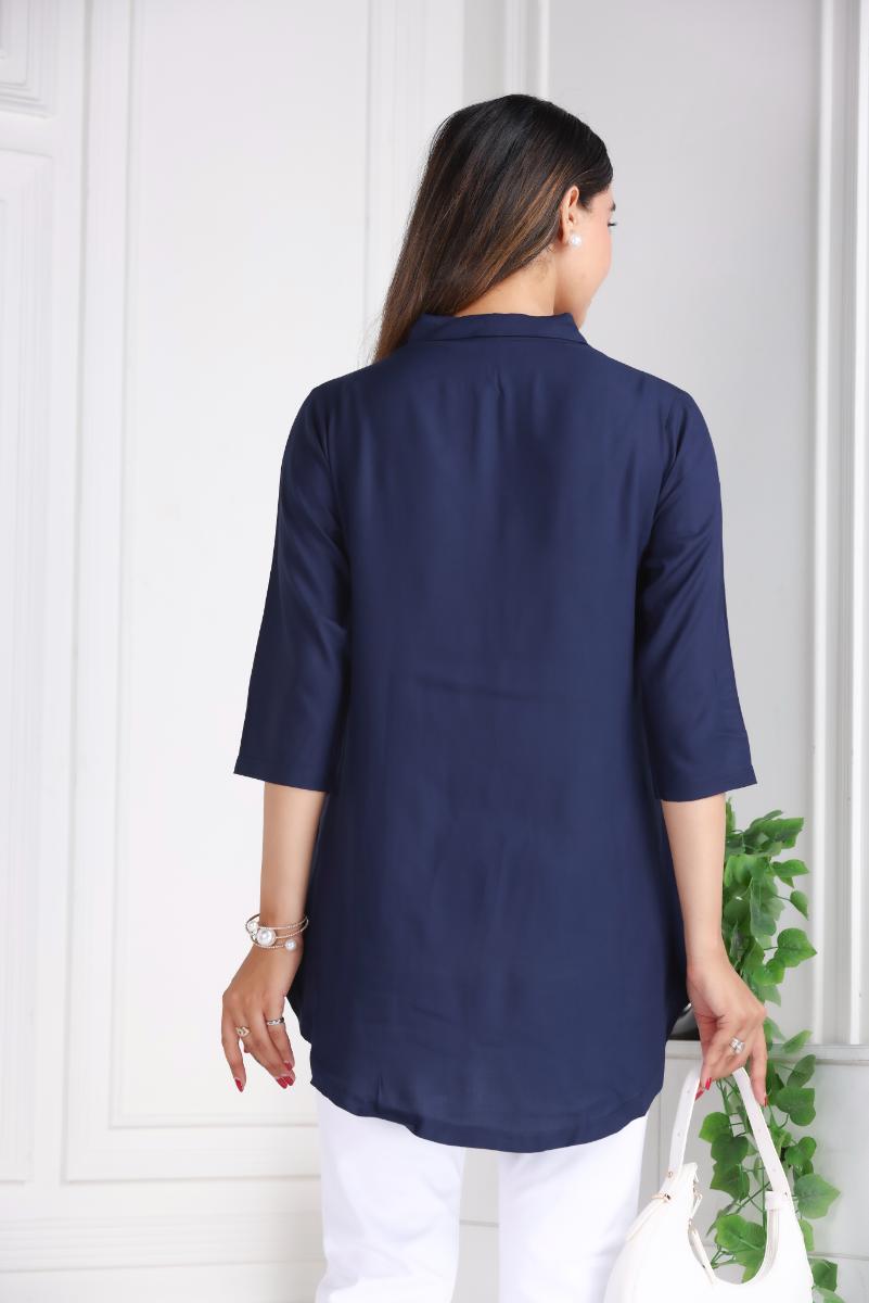 Navy rayon flare top [ Premium 100% Rayon, Liva Certified ]