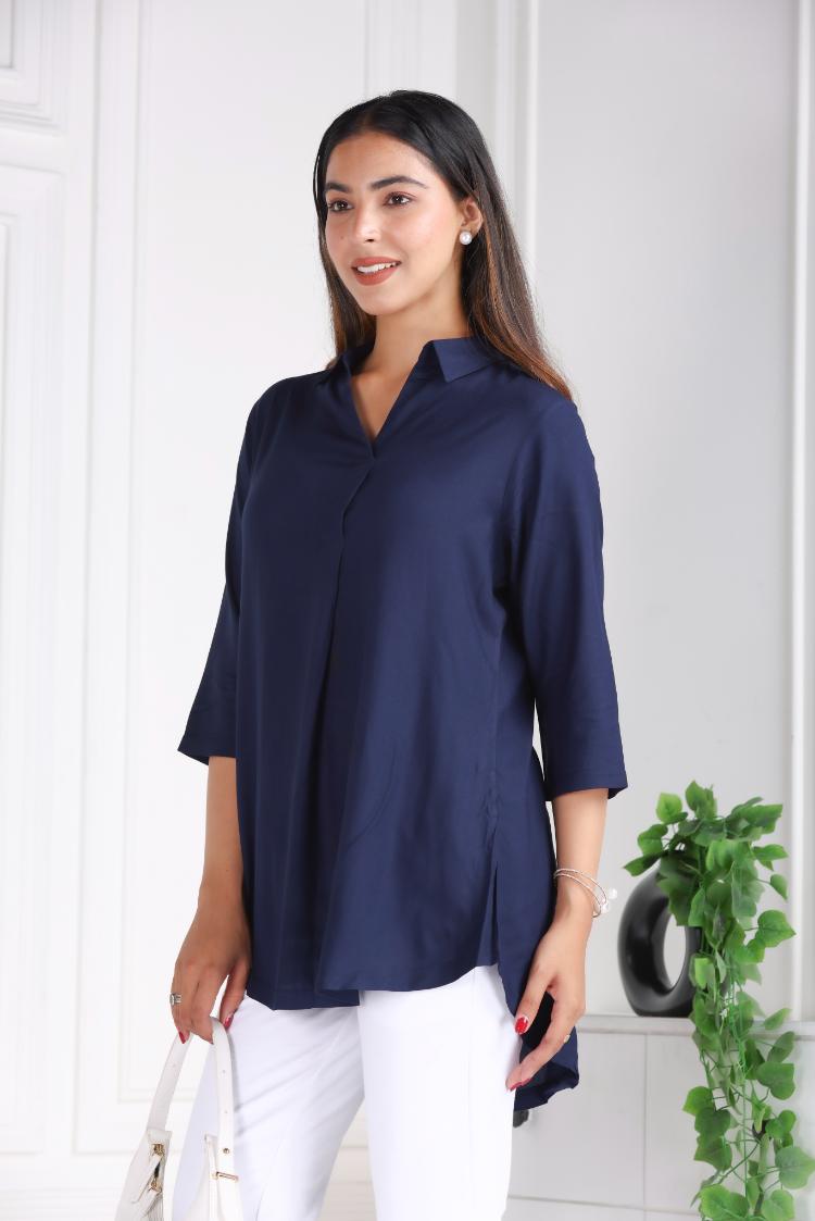 Navy rayon flare top [ Premium 100% Rayon, Liva Certified ]