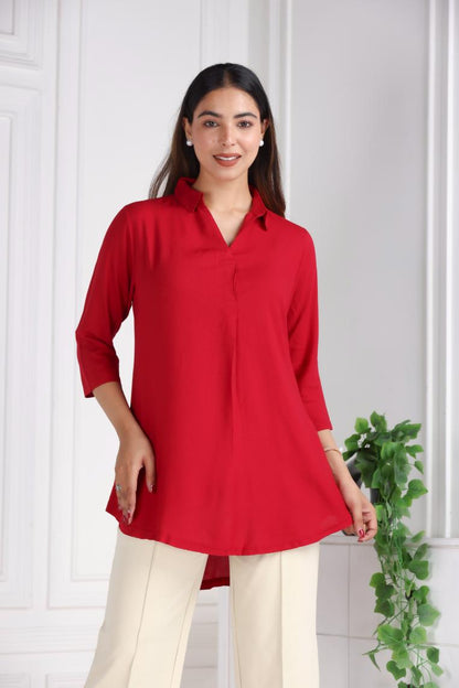Red rayon flare top [ Premium 100% Rayon, Liva Certified ]