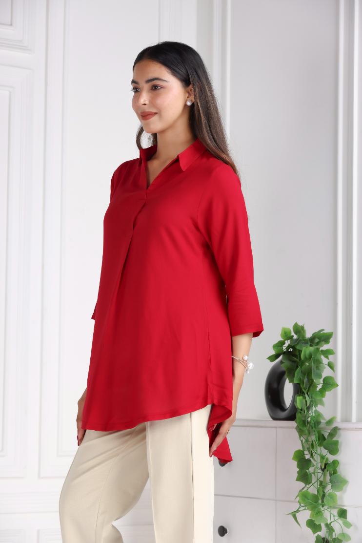 Red rayon flare top [ Premium 100% Rayon, Liva Certified ]