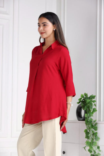 Red rayon flare top [ Premium 100% Rayon, Liva Certified ]