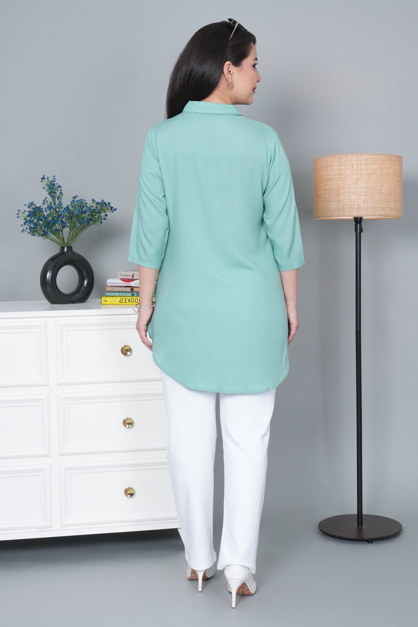 Sea green rayon flare top [ 100% Rayon, Liva Certified ]