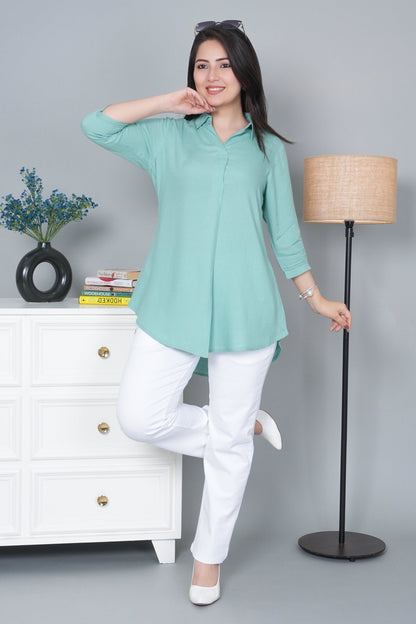Sea green rayon flare top [ 100% Rayon, Liva Certified ]