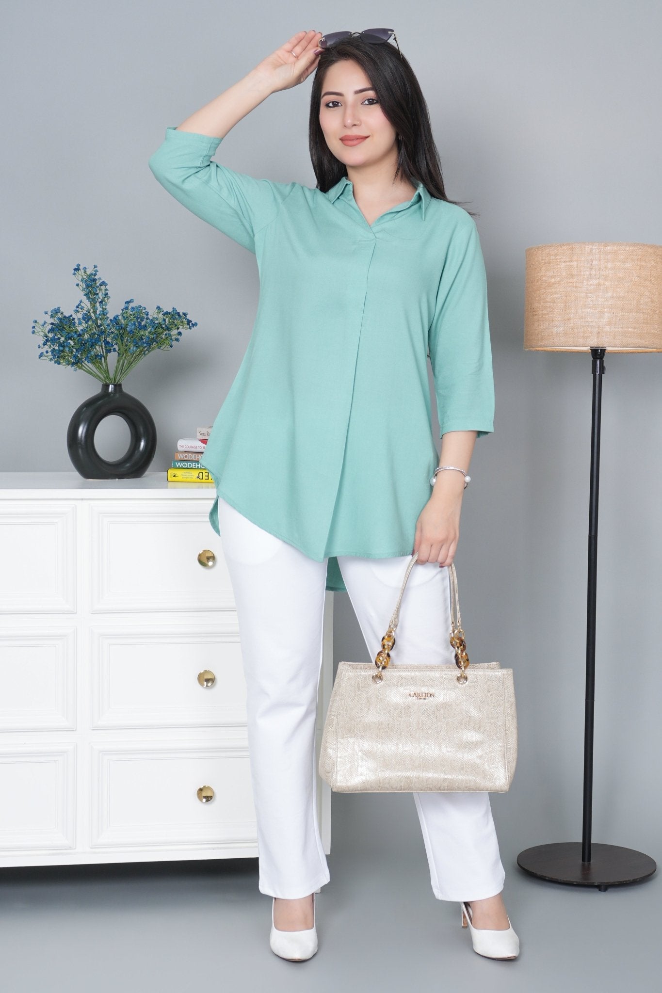 Sea green rayon flare top [ 100% Rayon, Liva Certified ]