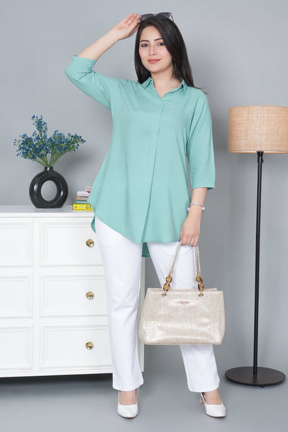 Sea green rayon flare top [ 100% Rayon, Liva Certified ]